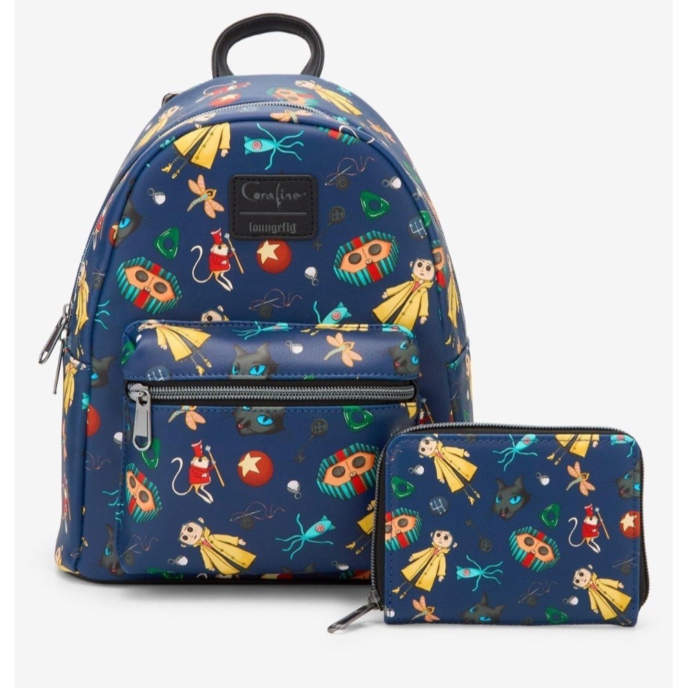 NWT Loungefly Coraline Icons Mini Backpack & Wallet Set Whimsigoth Grunge‎